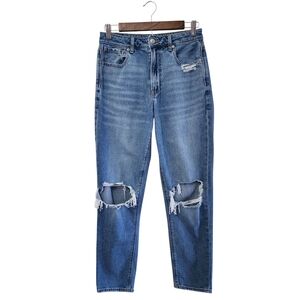 American Eagle Distressed Medium Wash Mom Straight Jean Comfort Stretch Size 6